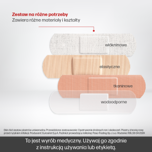 Skin_Aid_zestaw plastrów uniwersalny_wodoodporne i elastyczne plastry, zestaw na skaleczenia, szybkie gojenie ran, plastry ochronne na rany, włókninowe plastry na rany i cięcia