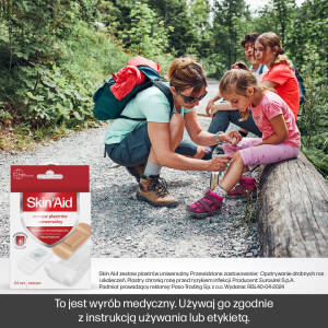 Skin_Aid_zestaw plastrów uniwersalny_zestaw plastrów 24 sztuki, plastry do opatrywania ran, elastyczny plaster na skaleczenia, wodoodporny plaster na cięcia, opatrunki ochronne
