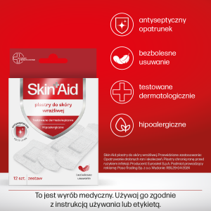 Skin_Aid_plastry do skóry wrażliwej_plaster medyczny na skórę wrażliwą, plastry na podrażnioną skórę, opatrunki ochronne na skórę wrażliwą, plastry na otarcia, plastry dla skóry skłonnej do podrażnień