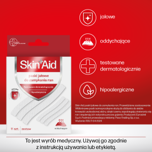 Skin_Aid_paski jałowe_paski do ran, medyczne paski, zamykanie ran, samoprzylepne opatrunki, pasek na ranę, przyspieszanie gojenia ran, plaster do zamykania ran, pomoc w gojeniu