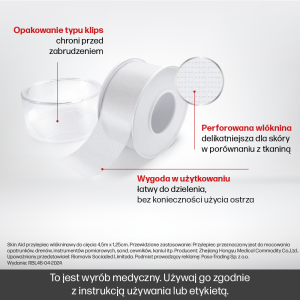 Skin_Aid_przylepiec włókninowy_4,5 x 1,25 Przylepiec na rany i skaleczenia – włókninowy materiał medyczny, skutecznie chroni i zabezpiecza przed infekcją