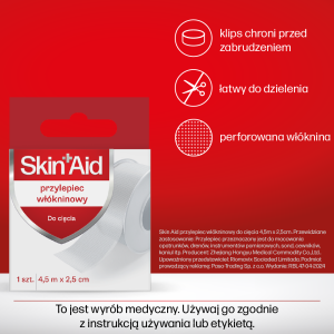 Skin_Aid_przylepiec włókninowy_4,5 x 2,5 przylepiec na drobne rany i otarcia, niezastąpiony w każdej apteczce domowej i pierwszej pomocy