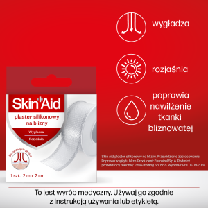 Skin_Aid_plaster silikonowy do cięcia na blizny_01.png zmniejsza widoczność blizn, skuteczny plaster na blizny pooperacyjne, pomoc w leczeniu blizn po cesarskim cięciu.