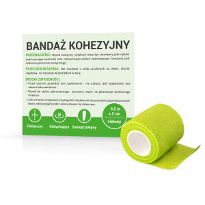 Bandaż kohezyjny ZIELONY 4,5 m x 5 cm Bandaż elastyczny, samoprzylepny, na stawy, rehabilitacja, bandaż ochronny, bandaż na kontuzje, sport, opatrunek, stabilizacja urazów, bandaż medyczny