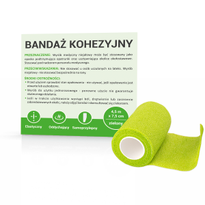 Bandaż kohezyjny ZIELONY 4,5 m x 7,5 cm Bandaż sportowy, samoprzylepny, na stawy, elastyczny, stabilizacja urazów, bandaż medyczny, rehabilitacja, bandaż ochronny, zabezpieczenie kontuzji