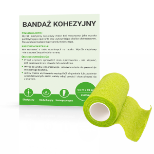 Bandaż kohezyjny ZIELONY 4,5 m x 10 cm Bandaż kohezyjny, bandaż na stawy, samoprzylepny, elastyczny, kontuzje, rehabilitacja, sport, bandaż medyczny, stabilizacja, bandaż ochronny