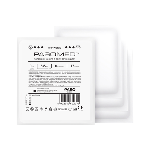 Kompres jałowy z gazy bawełnianej 5x5 p.pojedynczo