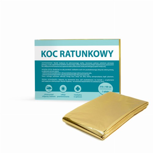 Koc ratunkowy NRC – folia termiczna do pierwszej pomocy, 210 x 160 cm, koc przeciwwstrząsowy z metalizowaną powierzchnią, folia termiczna, folia na okno, odbija ciepło, sytuacja awaryjna, ochrona przed wychłodzeniem