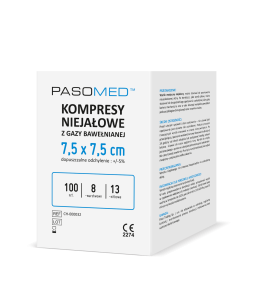 Kompresy niejałowe z gazy bawełnianej, 13-nitkowe, 100 szt., rozmiar 7,5 x 7,5 cm