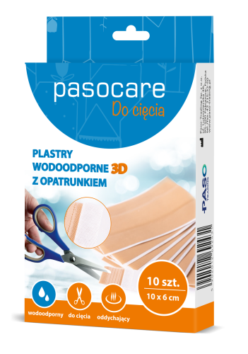 Pasocare plastry wodoodporne 3D z opatrunkiem do cięcia 10x6 cm 10 szt.plaster 3D do cięcia z opatrunkiem,  plaster z opatrunkiem, hipoalergiczny, do ran, najlepszy plaster na rany, na skaleczenia, 3D, rany, otarcia