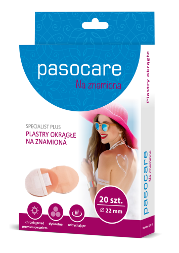 Pasocare Specialist Plus plastry okrągłe na znamiona śr. 22 mm 20 szt. plaster Specialist Plus na znamiona 20 szt. – plastry ochronne na skórę do stosowania codziennego