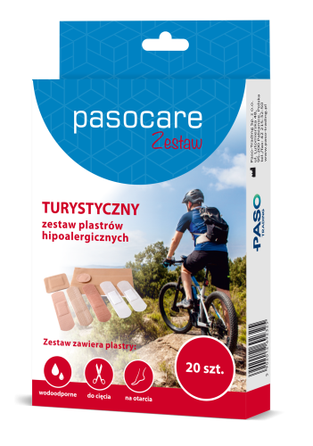 Pasocare turystyczny zestaw plastrów hipoalergicznych 20 szt., plaster hipoalergiczny turystyczny PasoCare, zestaw na wakacje, plastrów na rany w podróży, apteczka turystyczna