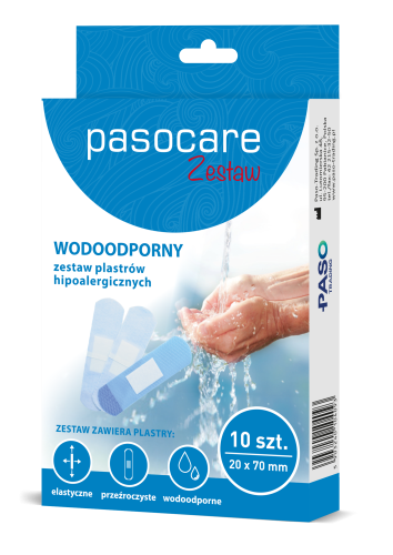 Pasocare wodoodporny zestaw plastrów hipoalergicznych 10 szt.wodoodporny plaster hipoalergiczny PasoCare 10 szt., zestaw na rany, skaleczenia i otarcia, wodoodporny