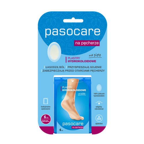 Pasocare plastry hydrokoloidowe na pęcherze na piętę 69x44 mm 6 szt. plastry na pęcherze, idealne na stopę i piętę Najlepsze plastry na pęcherze, na stopy