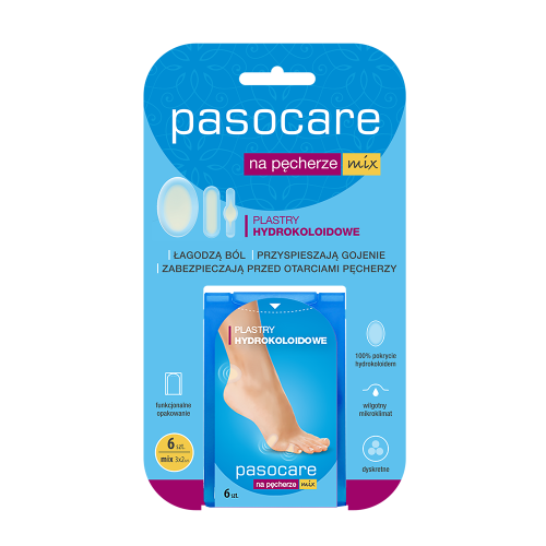 Pasocare plastry hydrokoloidowe na pęcherze mix 6 szt. Pasocare plastry na pęcherze hydrokoloidowe 6 szt., mix – idealne na pęcherze i otarcia na stopach