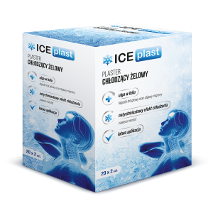 ICE PLAST plaster chłodzący żelowy 2 szt. 5cm x 12cm plaster chłodzący ICE PLAST 2 szt., plaster żelowy na stłuczenia i ból mięśni po treningu, siniaki, kontuzje, sport stłuczenia